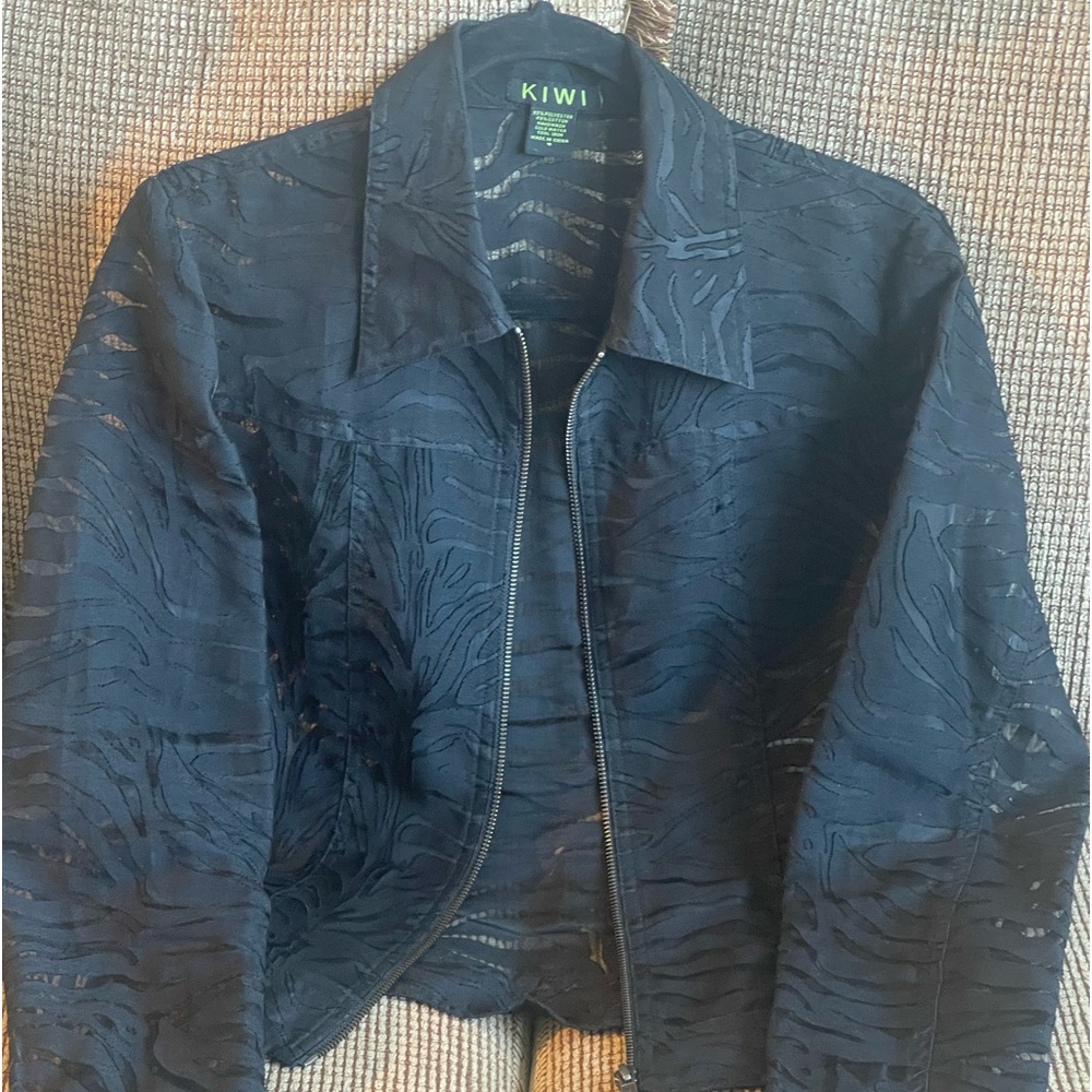 Black Zipper Sheer Animal Print Jacket